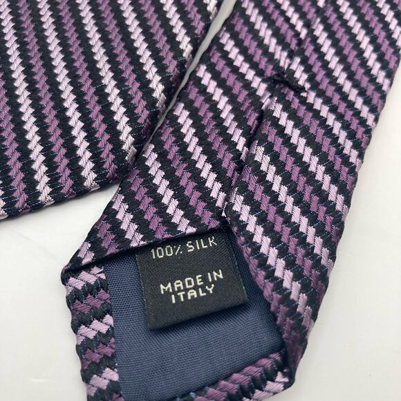 Jos A Bank 100% Silk Repp Neck Tie Purple/ Black/ White 61"L x 3.75"W - Picture 4 of 7